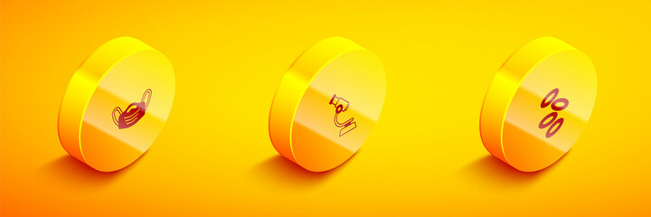 Set Isometric Medical protective mask, Microscope and Hemoglobin icon. Vector