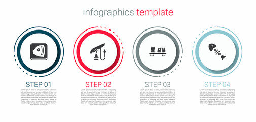 Set Fish head, Fishing harpoon, Sushi cutting board and skeleton. Business infographic template. Vector