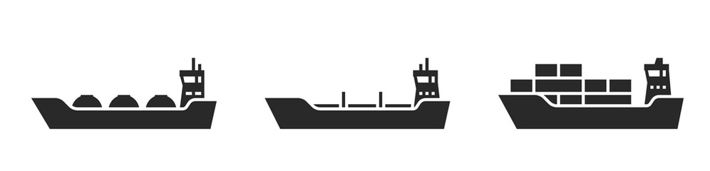 cargo ship icon set. sea transportation symbols. oil tanker and lng tanker - obrazy, fototapety, plakaty