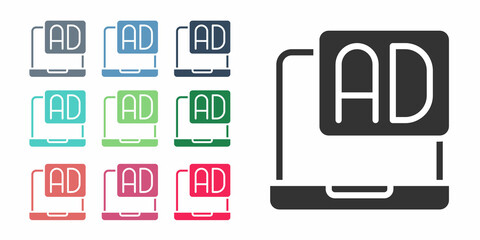 Black Advertising icon isolated on white background. Concept of marketing and promotion process. Responsive ads. Social media advertising. Set icons colorful. Vector