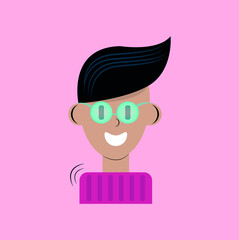 Vector man on a pink background, human face, digital man