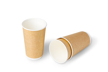 disposable paper cups isolated on white background