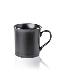 black cup with white reflection isolated on white background