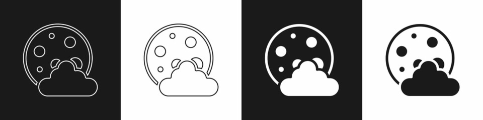 Set Christmas night icon isolated on black and white background. Merry Christmas and Happy New Year. Vector