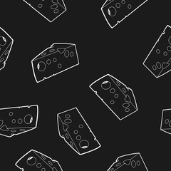 Cheese Black and white Pattern. Vector semaless pattern or background with cheese pieces