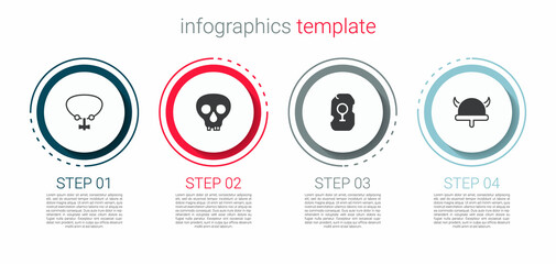 Set Necklace with gem, Skull, Magic rune and Viking in horned helmet. Business infographic template. Vector