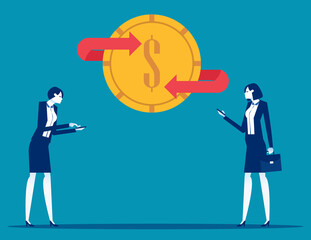 Abstract financial exchange process. Cash back commerce system concept