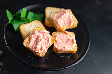 smorrebrod sandwich capelin roe caviar meal snack on the table copy space food background rustic vegetarian food 