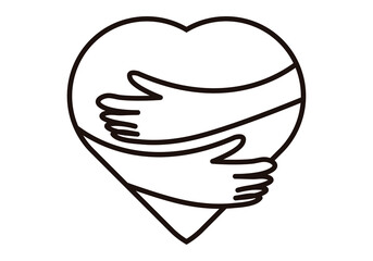 Icono negro abrazando un corazón. 