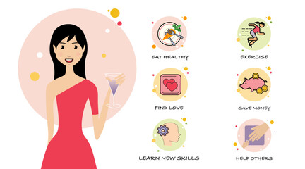 Happy young woman celebrates New Year with list of New Years Resolutions.