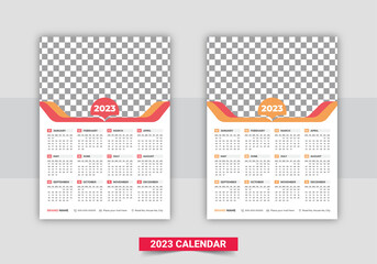 Print Ready One Page wall calendar template design for 2023, Week starts on Sunday calendar design 2023, Print Ready singlepage wall calendar design for 2023