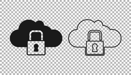 Black Cloud computing lock icon isolated on transparent background. Security, safety, protection concept. Protection of personal data. Vector