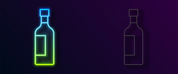 Glowing neon line Bottle of wine icon isolated on black background. Vector