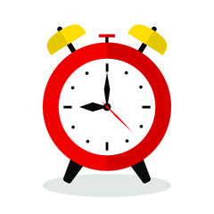 Red alarm clock in retro style on a white background. Design element for websites and mobile applications. Flat design style. Vector illustration.