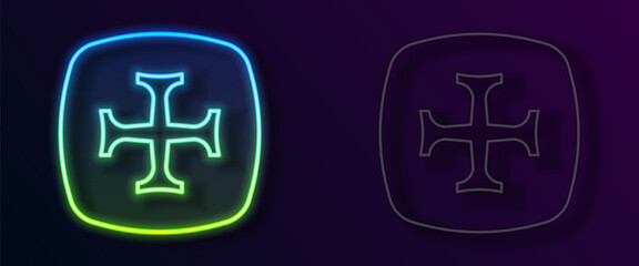 Fototapeta premium Glowing neon line Crusade icon isolated on black background. Vector