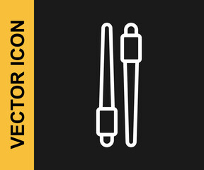White line Food chopsticks icon isolated on black background. Wooden Korean sticks for Asian dishes. Oriental utensils. Vector