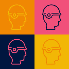 Pop art line Baseball helmet icon isolated on color background. Vector