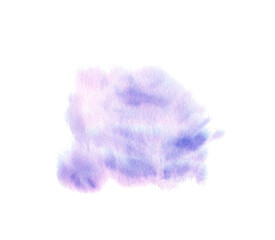 Watercolor blot on white isolated background. Design for banners, cards, invitations. A stain of paint. Lilac watercolor stain, blot.