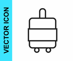 Black line Suitcase for travel icon isolated on white background. Traveling baggage sign. Travel luggage icon. Vector
