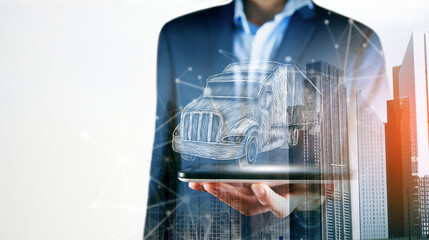 hand-drawn wagon. a man holding a phone