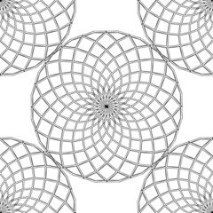 Geometric seamless pattern with decorative circular patterns of black lines Isolated on white background. Vector illustration