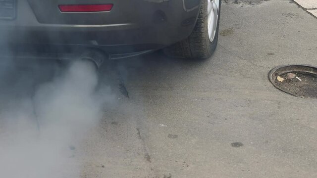 Broken Car Engine Without Catalytic Converter Exhaust Air Pollution Fumes