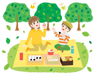 Obraz na płótnie Canvas ピクニックをする親子