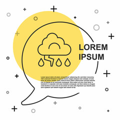 Black line Storm icon isolated on white background. Cloud and lightning sign. Weather icon of storm. Random dynamic shapes. Vector