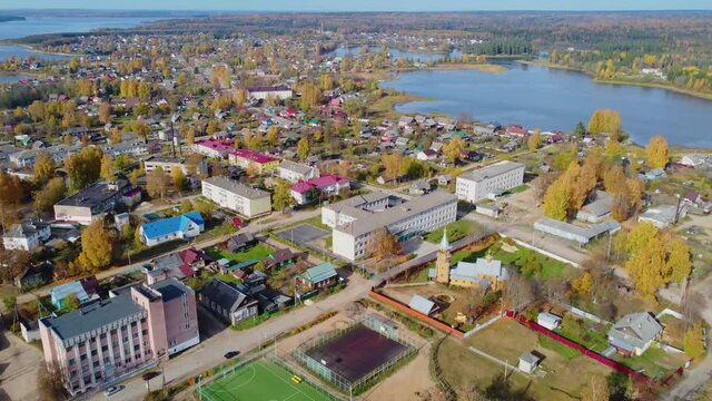 Aerial 4K-Cinematic flight over the city of Peno Tver region Russia