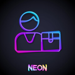 Glowing neon line Buyer icon isolated on black background. Vector