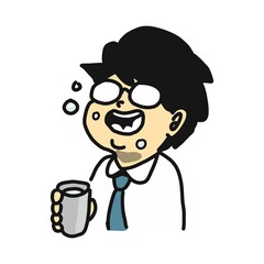 風邪予防のため、念入りにうがいをするサラリーマンのイラスト