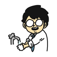 Obraz premium 風邪予防のため、念入りに石鹸で手洗いをするサラリーマンのイラスト