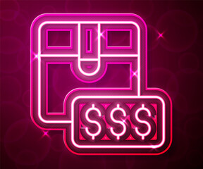 Glowing neon line Item price tag with dollar icon isolated on red background. Badge for price. Sale with dollar symbol. Promo tag discount. Vector