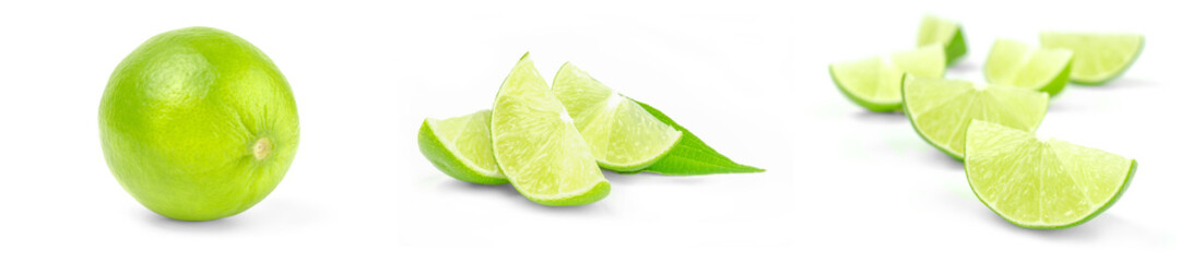 Collection of limes isolated on a white background with clipping path