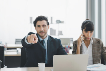 Business people working in modern office, Businessman or HR pointing finger, Recruit hiring concept