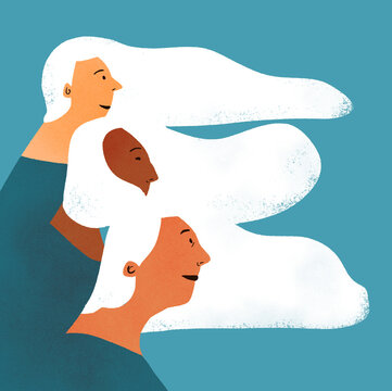 Three women with white hair