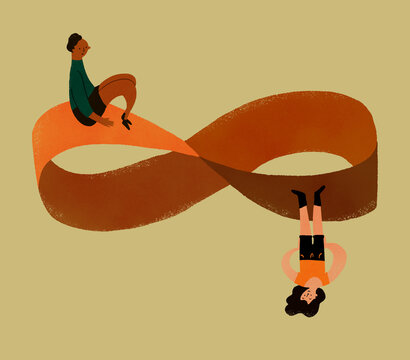 Two people above mobius strip