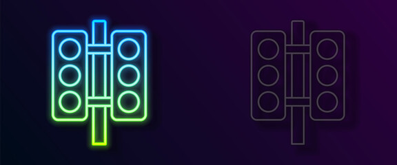 Glowing neon line Racing traffic light icon isolated on black background. Vector