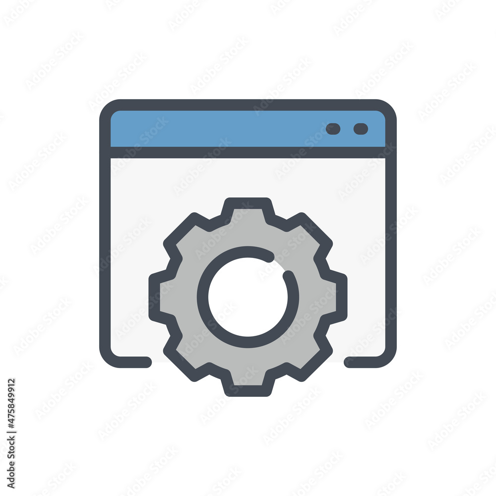 Poster website settings color line icon. web page with gear vector outline colorful sign.