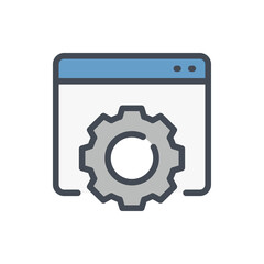 Website settings color line icon. Web page with gear vector outline colorful sign.