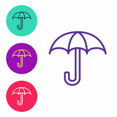 Set line Umbrella icon isolated on white background. Insurance concept. Waterproof icon. Protection, safety, security concept. Set icons colorful. Vector