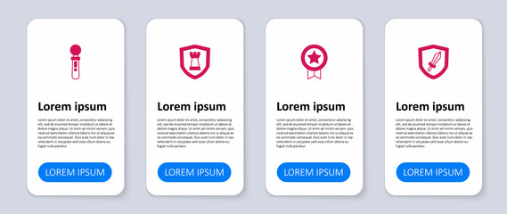 Set Sword for game, Game rating with medal, Chess shield and VR controller. Business infographic template. Vector