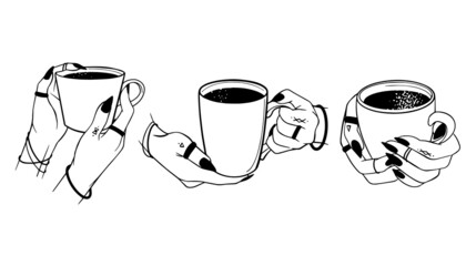 Coffee hands illustration vector icon set