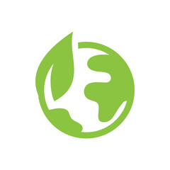 Planet Earth with leaf filled vector icon. Green globe, ecology symbol.