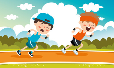 Fototapeta premium Cartoon Illustration OF A Little Kid Running