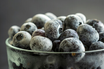frozen ripe blueberries closeup background