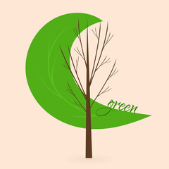 green tree. Vector illustration in flat style for logo and printing