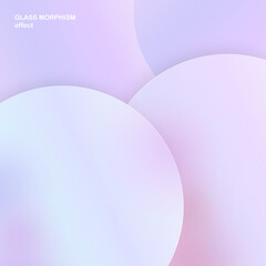 Modern background with glass morphism vector effect. Transparent glass card design. Glassmorphism trend style. Abstract banner with colored, white circles with blur and shadows. Vector illustration