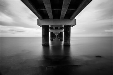 Low angle shot of the bridge in grayscale in Beihai, China