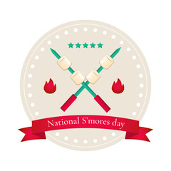 Smores National Day shop logo label or emblem for your design. Festive inscription with smores and  bonfire. Vector illustration